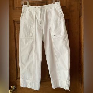 White Ralph Lauren capri pants with nautical rope accent at waist band
